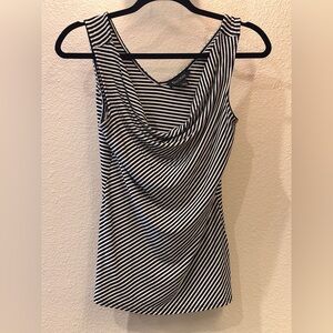 White House Black Market Black & White Striped Cowl Neck Sleeveless Camisole